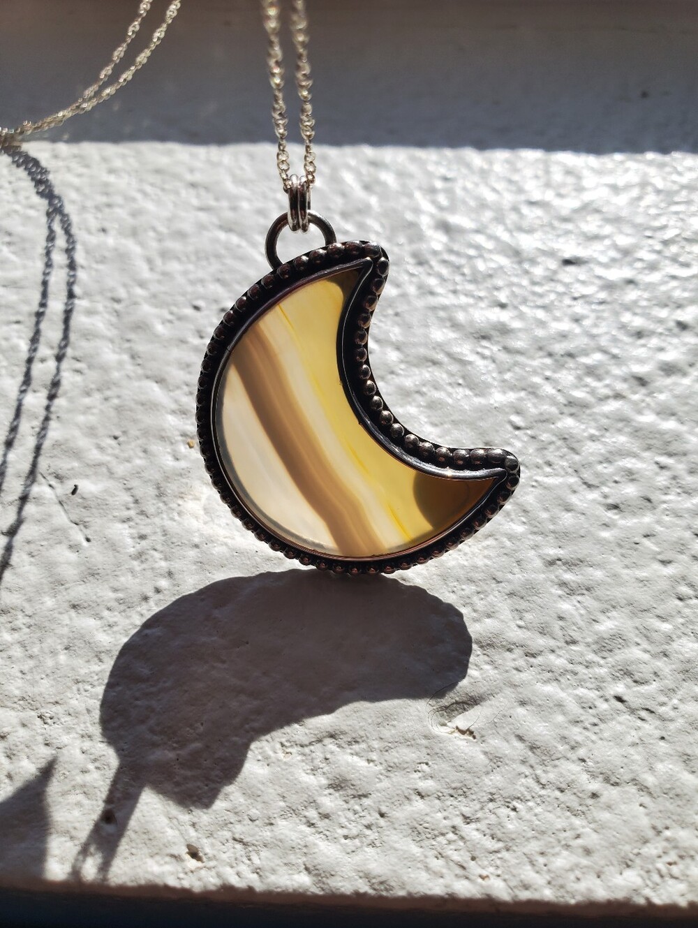 Dust2dust Custom Quartz Crescent Moon Gemstone Sterling Silver Necklace Ooak